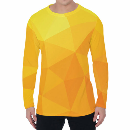 Yellow Polygonal Geometric Print Men's Long Sleeve T-Shirt