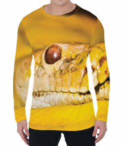 Yellow Python Snake Print Men's Long Sleeve T-Shirt