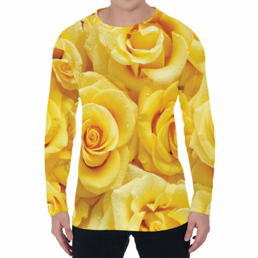 Yellow Rose Print Men's Long Sleeve T-Shirt