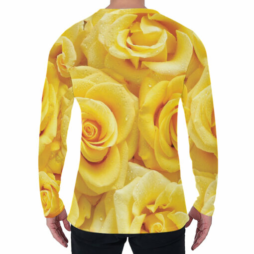 Yellow Rose Print Men's Long Sleeve T-Shirt