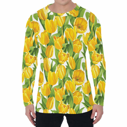 Yellow Spring Tulip Pattern Print Men's Long Sleeve T-Shirt