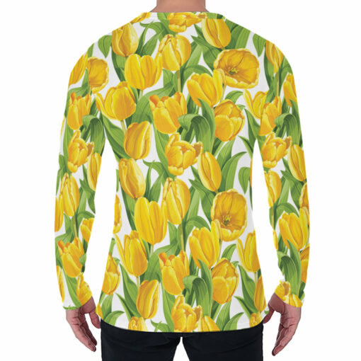 Yellow Spring Tulip Pattern Print Men's Long Sleeve T-Shirt
