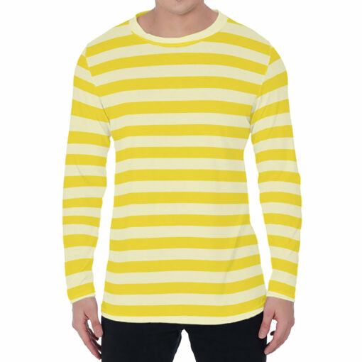 Yellow Striped Pattern Print Men's Long Sleeve T-Shirt
