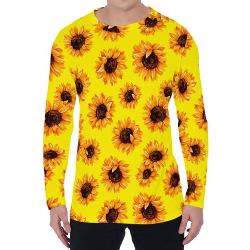 Yellow Sunflower Pattern Print Men's Long Sleeve T-Shirt