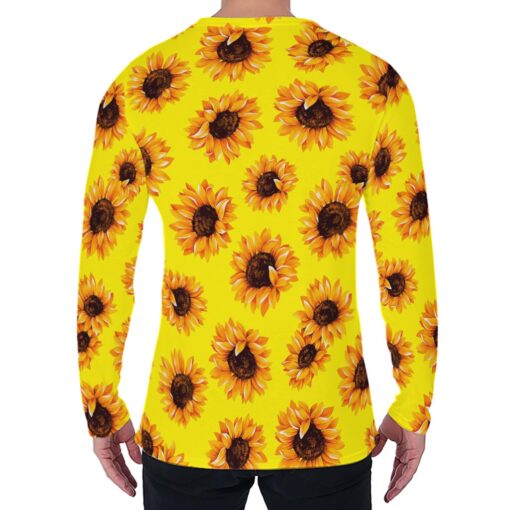 Yellow Sunflower Pattern Print Men's Long Sleeve T-Shirt
