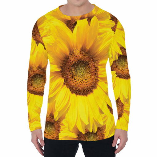 Yellow Sunflower Print Men's Long Sleeve T-Shirt