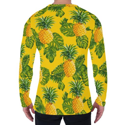Yellow Tropical Pineapple Pattern Print Men's Long Sleeve T-Shirt