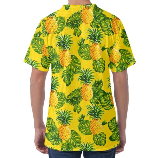 Yellow Tropical Pineapple Pattern Print Men's Velvet T-Shirt
