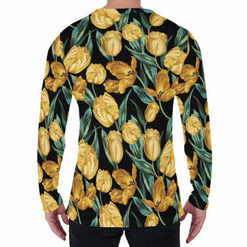 Yellow Tulip Floral Pattern Print Men's Long Sleeve T-Shirt