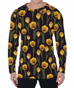 Yellow Tulip Flower Pattern Print Men's Long Sleeve T-Shirt