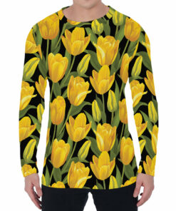 Yellow Tulip Pattern Print Men's Long Sleeve T-Shirt