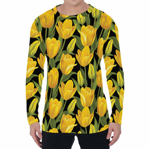 Yellow Tulip Pattern Print Men's Long Sleeve T-Shirt