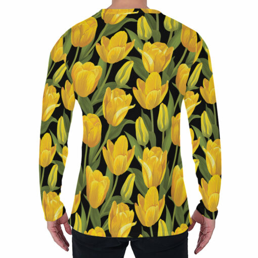 Yellow Tulip Pattern Print Men's Long Sleeve T-Shirt