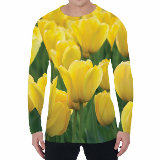 Yellow Tulip Print Men's Long Sleeve T-Shirt