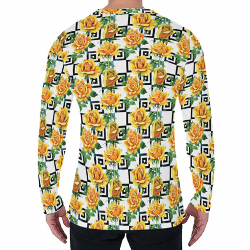 Yellow Watercolor Rose Print Men's Long Sleeve T-Shirt