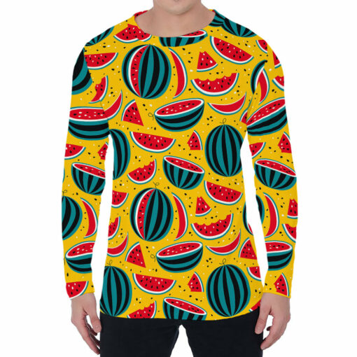 Yellow Watermelon Pieces Pattern Print Men's Long Sleeve T-Shirt