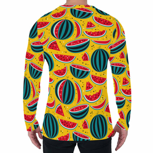 Yellow Watermelon Pieces Pattern Print Men's Long Sleeve T-Shirt