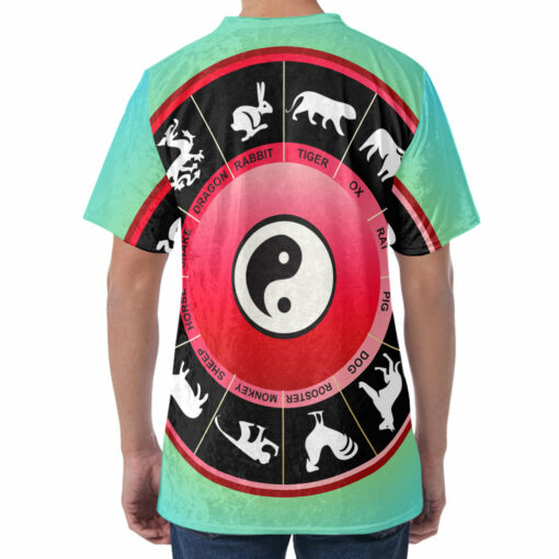 Yin Yang Chinese Zodiac Signs Print Men's Velvet T-Shirt