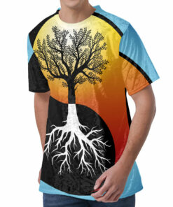 Yin Yang Tree Of Life Print Men's Velvet T-Shirt
