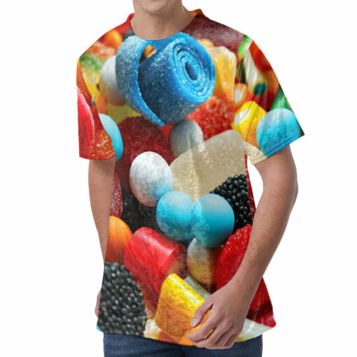 Yummy Gummy Print Men's Velvet T-Shirt