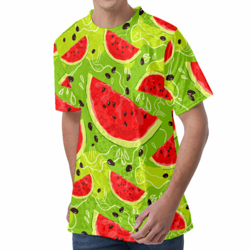 Yummy Watermelon Pieces Pattern Print Men's Velvet T-Shirt