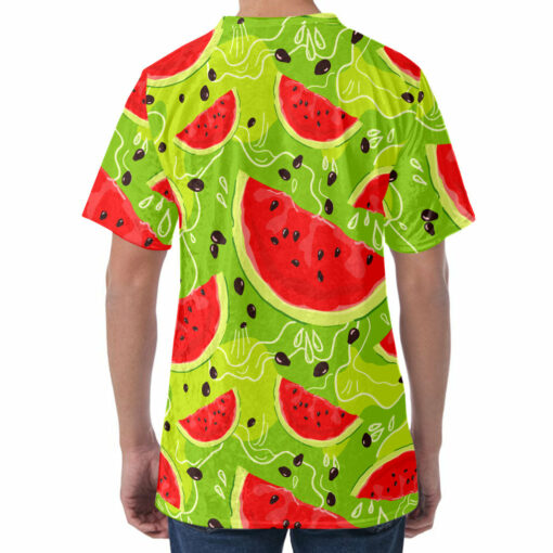 Yummy Watermelon Pieces Pattern Print Men's Velvet T-Shirt