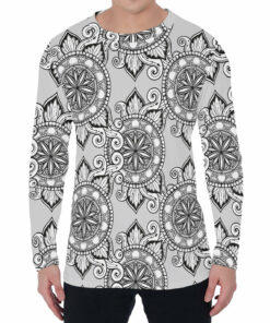 Zentangle Floral Pattern Print Men's Long Sleeve T-Shirt