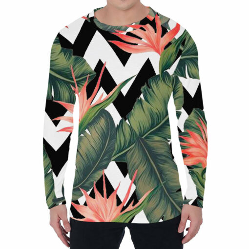 Zig Zag Tropical Pattern Print Men's Long Sleeve T-Shirt