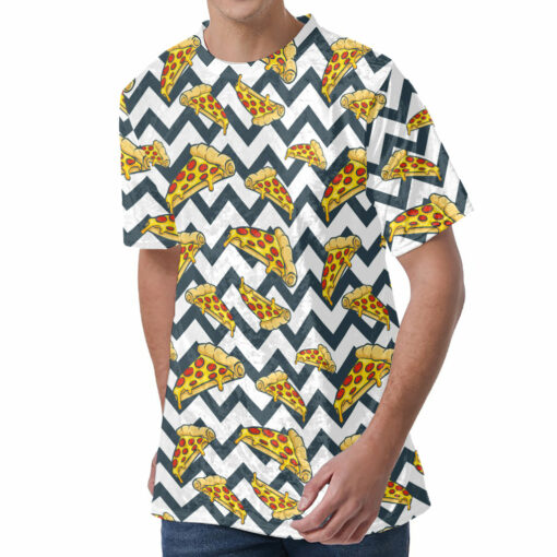 Zigzag Pizza Pattern Print Men's Velvet T-Shirt