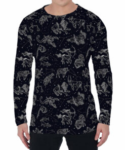 Zodiac Constellation Pattern Print Men's Long Sleeve T-Shirt