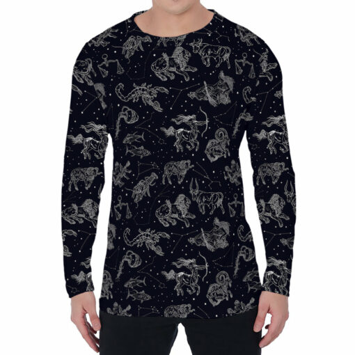 Zodiac Constellation Pattern Print Men's Long Sleeve T-Shirt