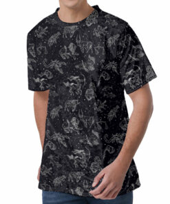 Zodiac Constellation Pattern Print Men's Velvet T-Shirt