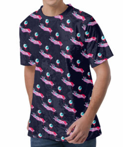 Zombie Eyeball Pattern Print Men's Velvet T-Shirt