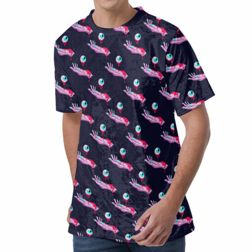 Zombie Eyeball Pattern Print Men's Velvet T-Shirt