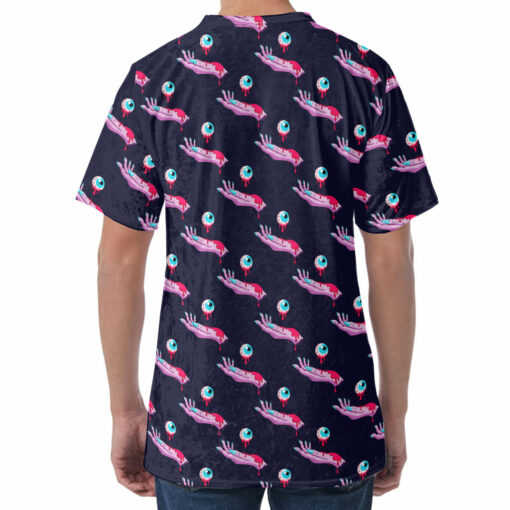 Zombie Eyeball Pattern Print Men's Velvet T-Shirt