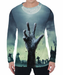 Zombie Hand Rising From Grave Print Men's Long Sleeve T-Shirt