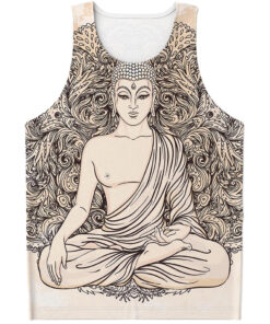 Beige Buddha Mandala Print Men's Tank Top