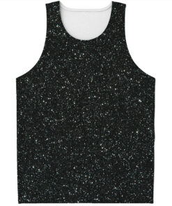 Black (NOT Real) Glitter Print Men's Tank Top