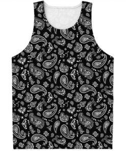 Black Paisley Bandana Pattern Print Men's Tank Top