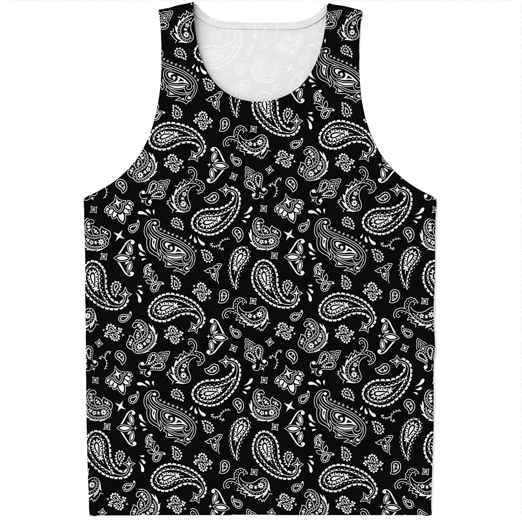 Black Paisley Bandana Pattern Print Men's Tank Top Black Paisley Bandana Pattern Print Men's Tank Top