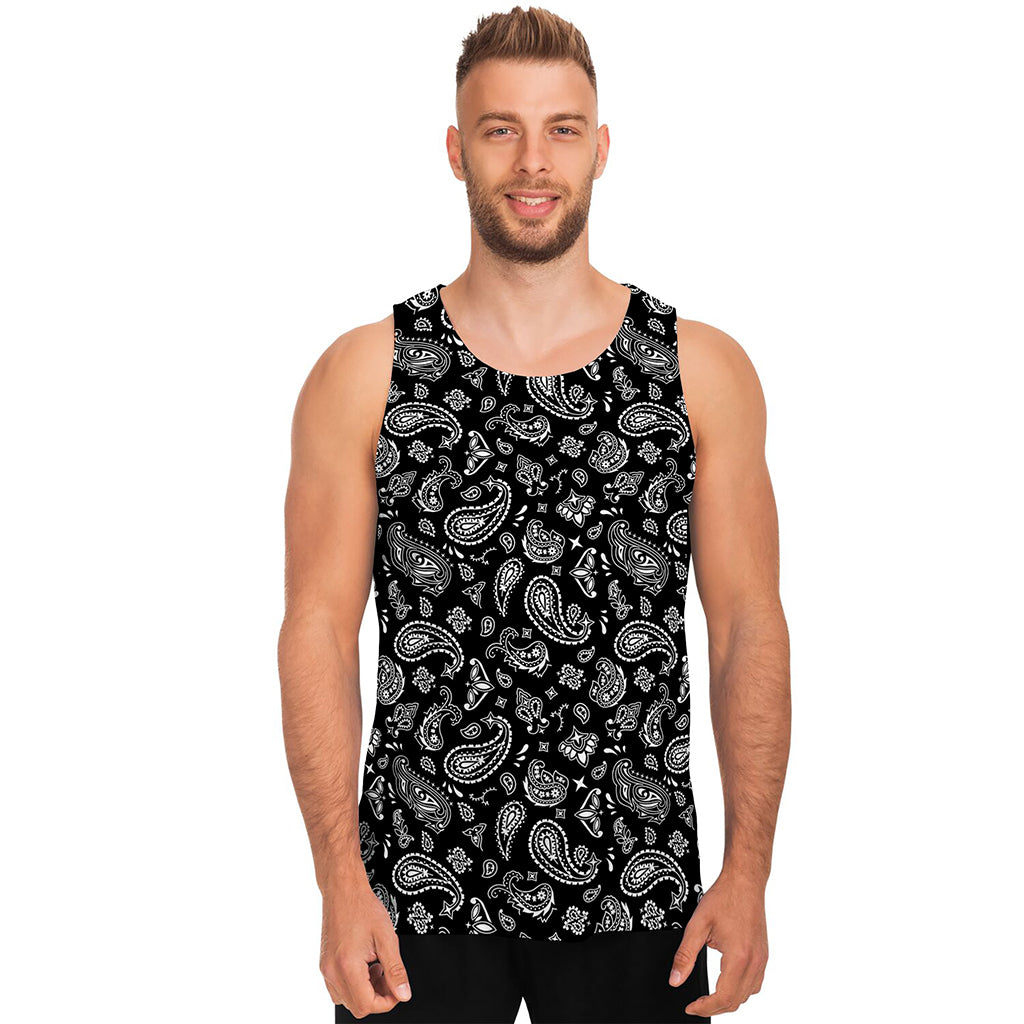 Black Paisley Bandana Pattern Print Men's Tank Top Black Paisley Bandana Pattern Print Men's Tank Top