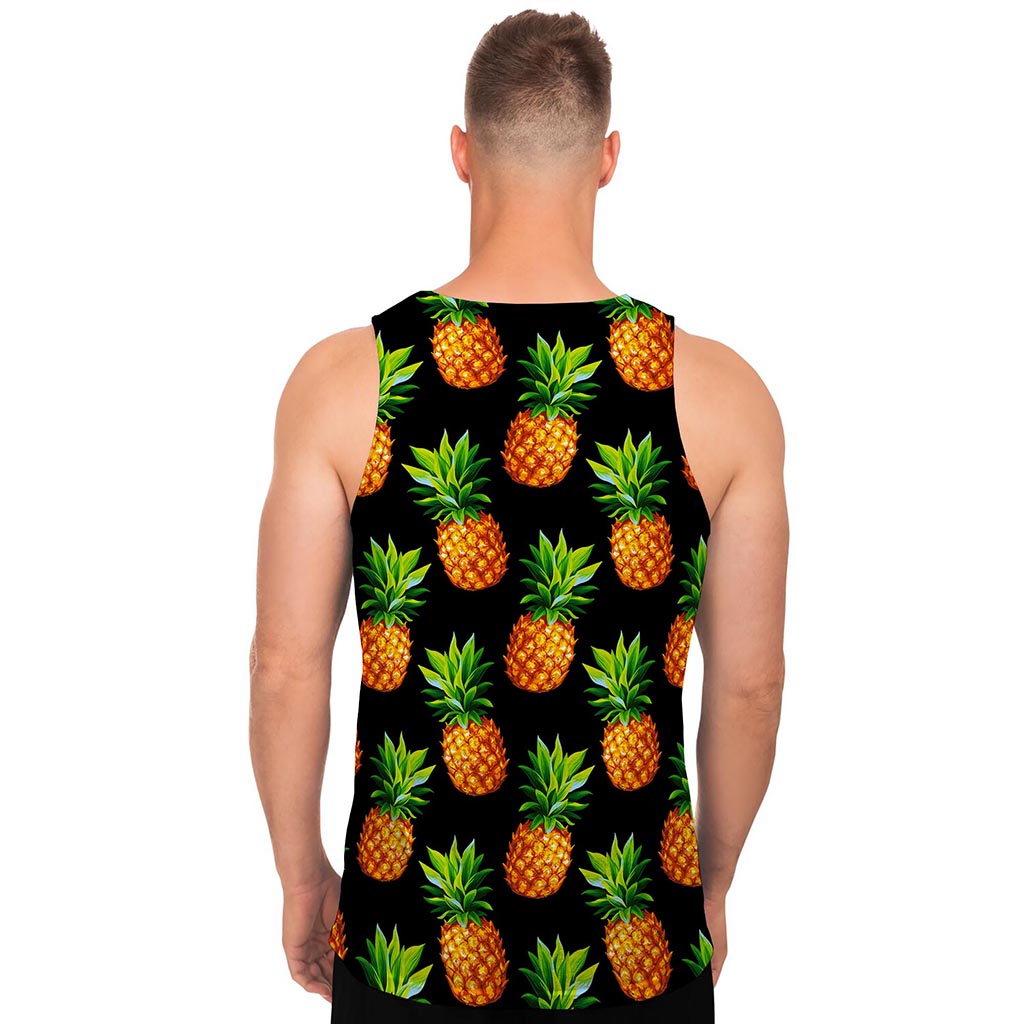 Black Pineapple Pattern Print Men's Tank Top Black Pineapple Pattern Print Men's Tank Top