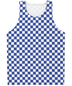 Blue And White Checkered Pattern Print Men's Tank Top
