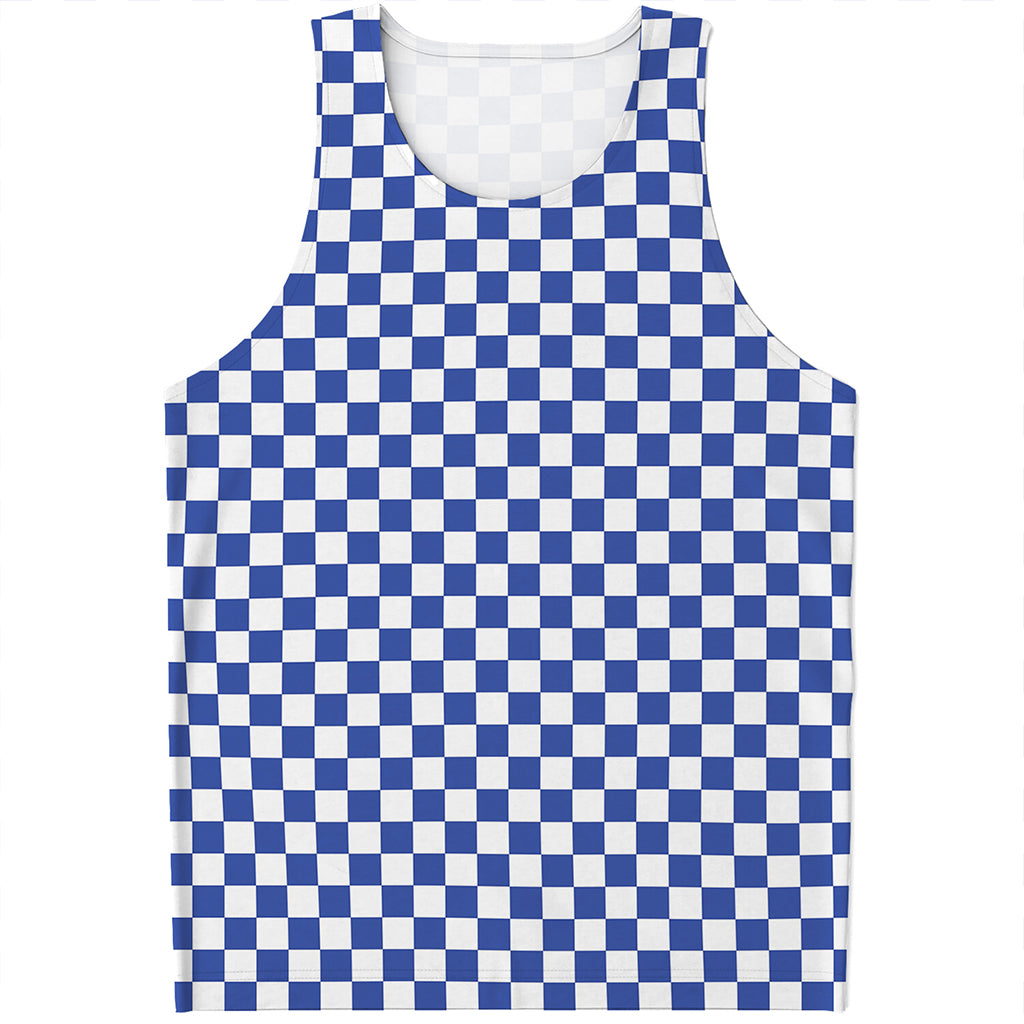 Blue And White Checkered Pattern Print Men's Tank Top Blue And White Checkered Pattern Print Men's Tank Top