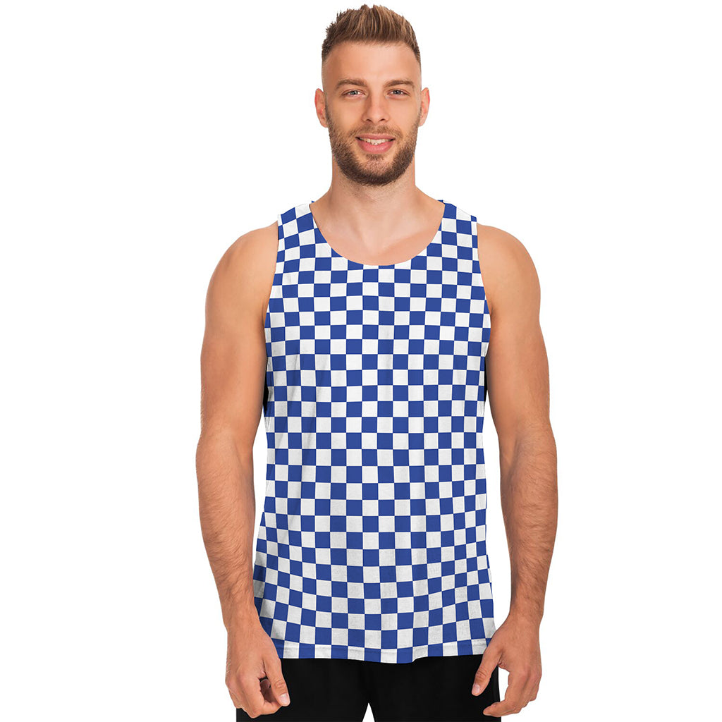 Blue And White Checkered Pattern Print Men's Tank Top Blue And White Checkered Pattern Print Men's Tank Top