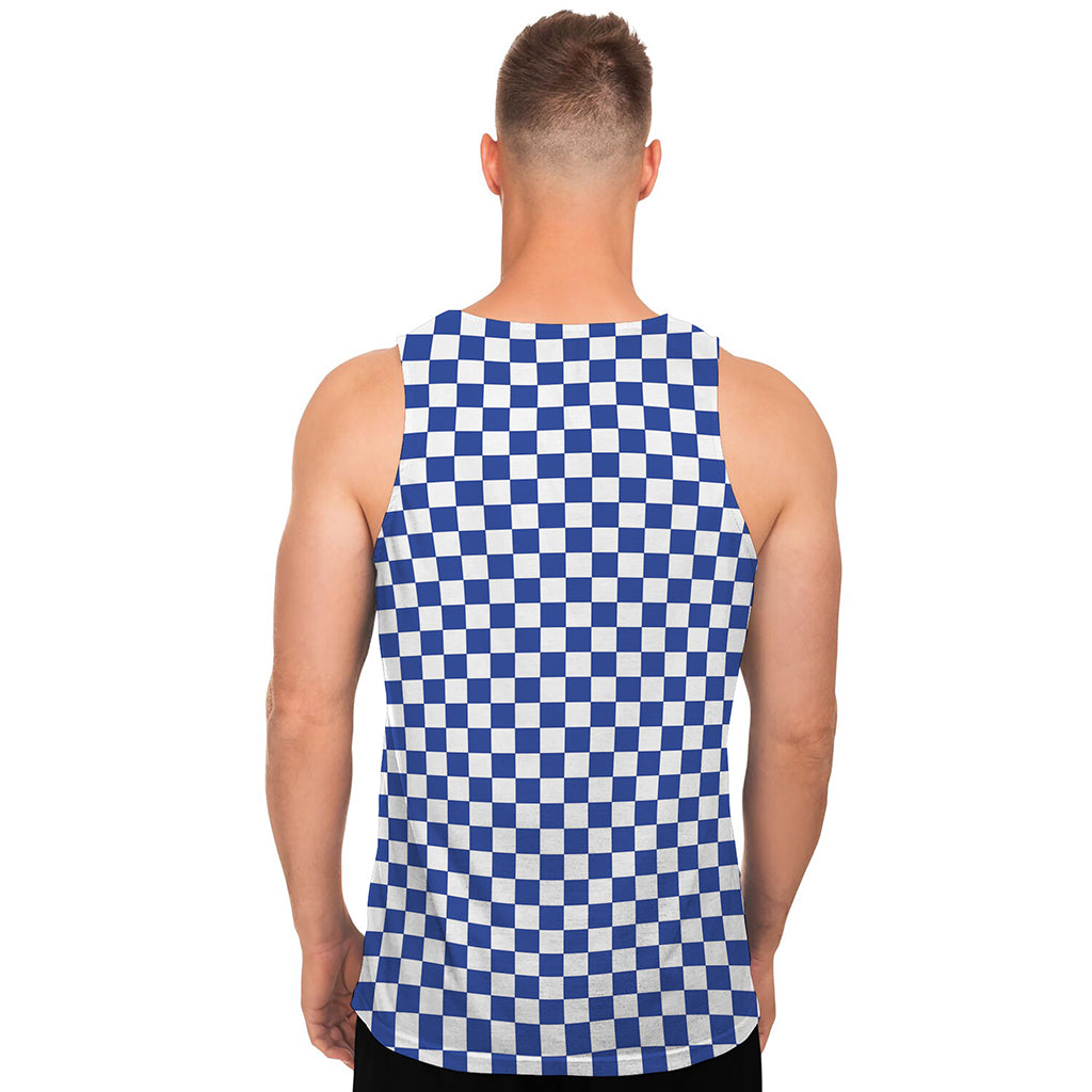 Blue And White Checkered Pattern Print Men's Tank Top Blue And White Checkered Pattern Print Men's Tank Top