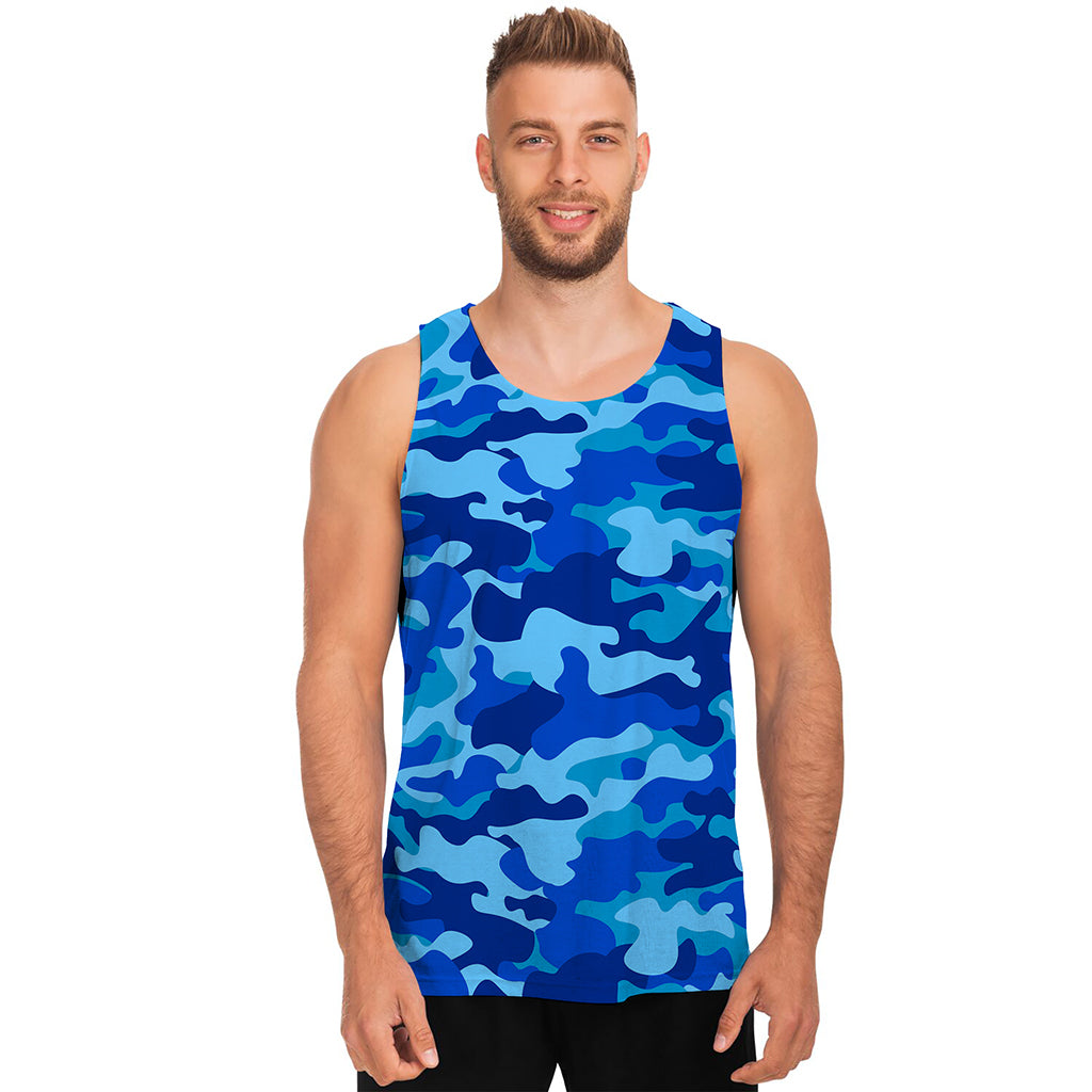 Blue Camouflage Print Men's Tank Top Blue Camouflage Print Men's Tank Top