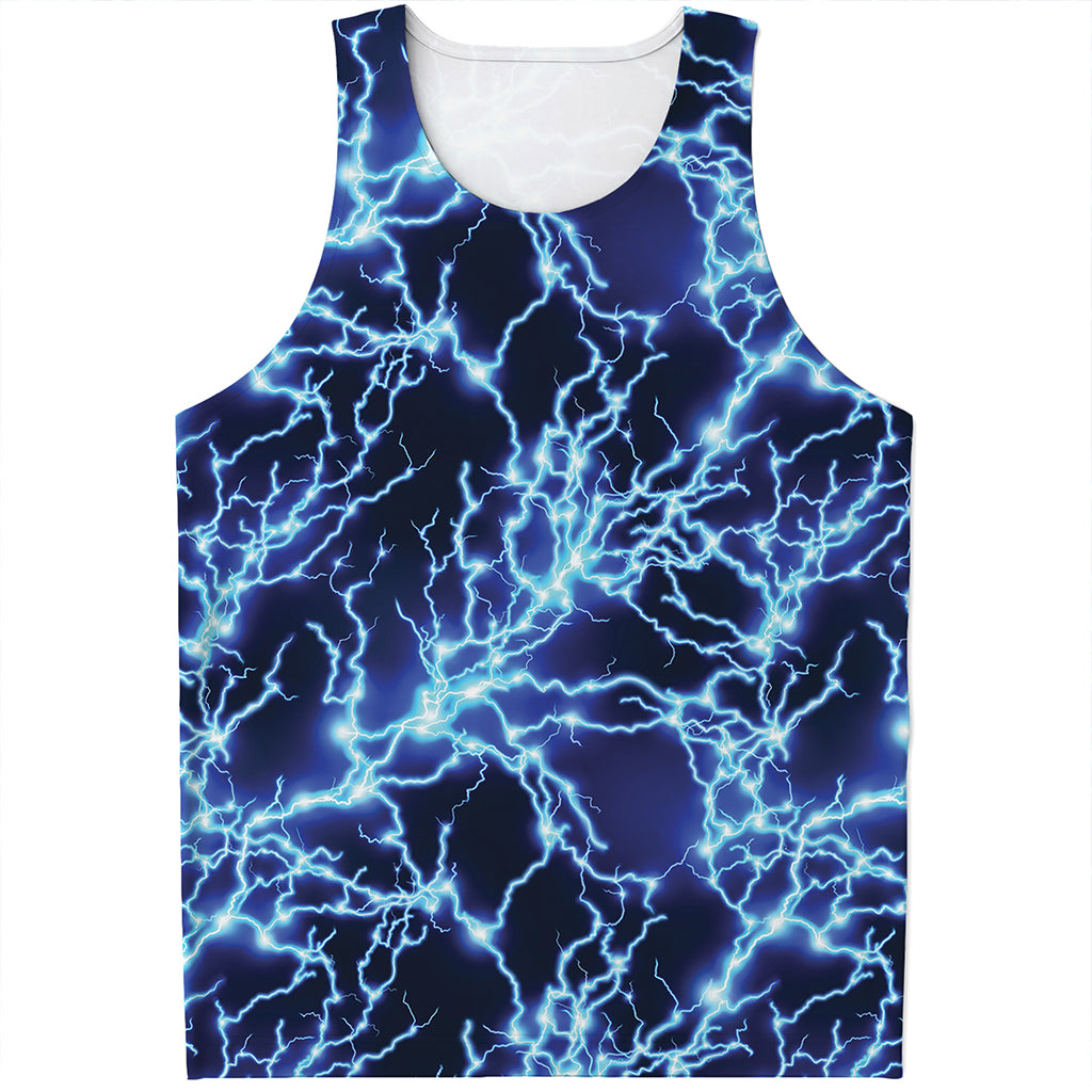 Blue Electric Lightning Print Men's Tank Top Blue Electric Lightning Print Men's Tank Top