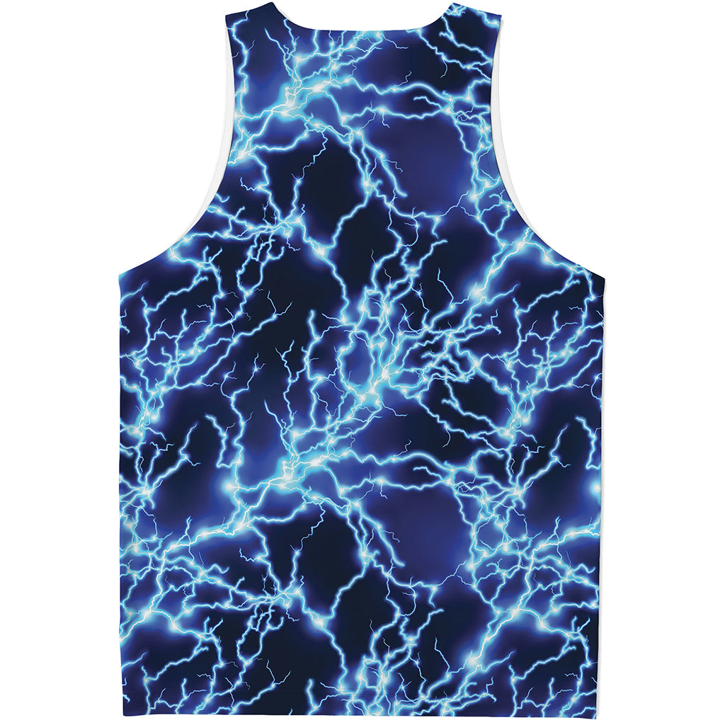 Blue Electric Lightning Print Men's Tank Top Blue Electric Lightning Print Men's Tank Top