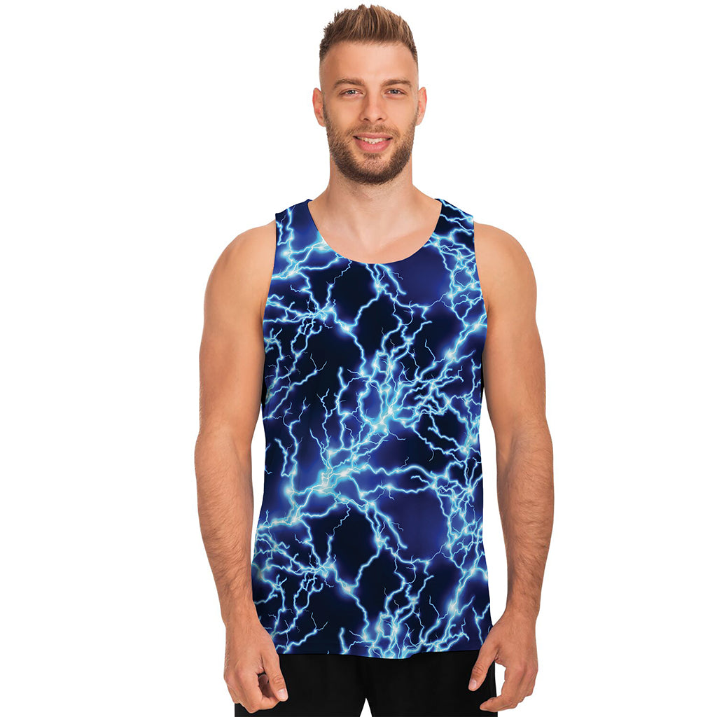 Blue Electric Lightning Print Men's Tank Top Blue Electric Lightning Print Men's Tank Top